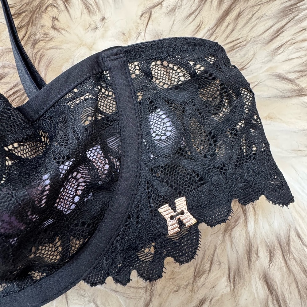 NWOT SAVAGE X FENTY Black Lace Balconette Bra 36B - Picture 2 of 5
